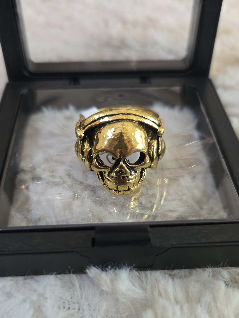 Gold Skull Ring with Headphones - Men's Accessory